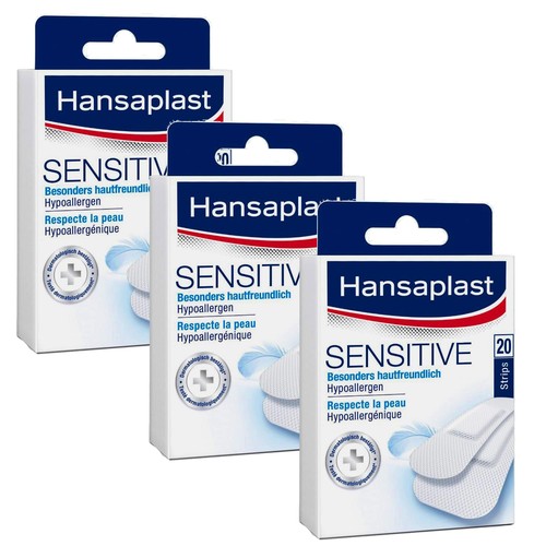 Hansaplast Sensitive Pflaster, 20 Stück - Hautfreundlich, Hypoallergen, Schmerzfrei Abziehbar