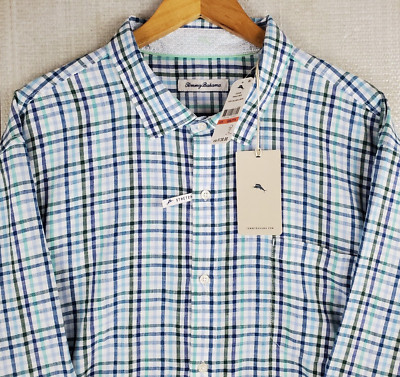 TOMMY BAHAMA Size 3XL Mens Mahalo Check Linen/Poly Button Down Shirt NEW $138