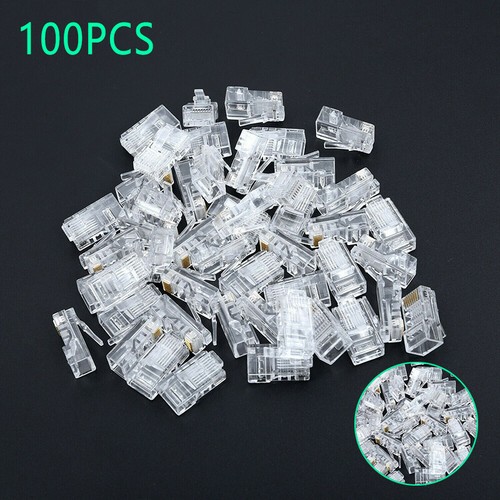 100 Pcs RJ45 Network Shielded Modular Plug CAT5e 8P8C Connector End Pass Through - Photo 7/7