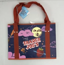 Trader Joe's 6 Gallon Stand-Up Collapsible Grocery Tote Bag Moon Hibiscus Plane