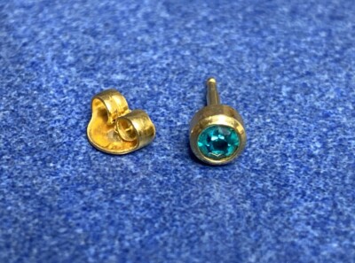 Gold Ear Piercing Earring Stud 5mm w/ Blue Zircon December Birthstone Gem
