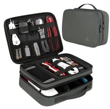 Electronics Organizer Travel Case Cable Storage Bag, Water Large Grey