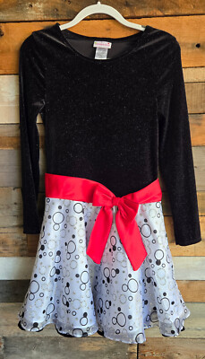 Ashley Ann Christmas Holiday Black Velvet Top White Skirt Dress Sz 16 | eBay