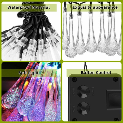 30 LED Solar String Lights Raindrop Waterproof Outdoor Garden Decor Fairy Lamp - Picture 5 of 18