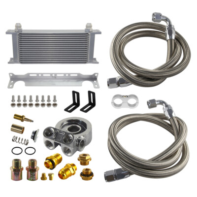16 Reihiges Ölkühler Kit 80 °C Thermostatadapter 3/4 x16UNF & M20x1.5 Silber