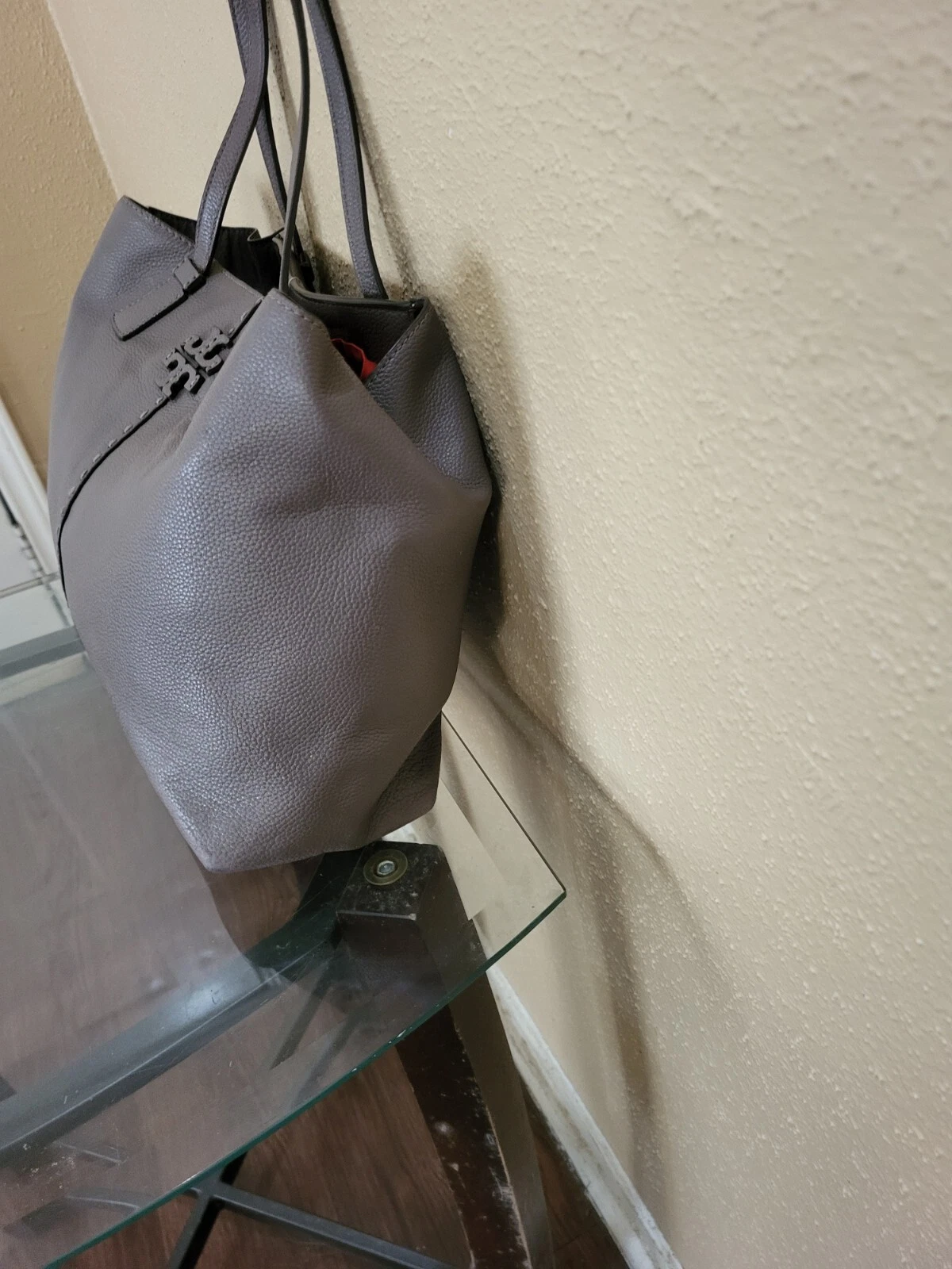 Borsa a tracolla Tory Burch grande in pelle grigia Cond.is V.Gd