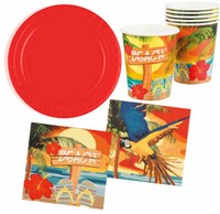 Hawaii Party Sommer Tisch-Deko Grillparty Teller Becher Servietten 24 Tlg. Kk