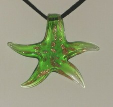 Green Starfish Pendant Necklace Large Handmade Lampwork Glass Necklace Stardust