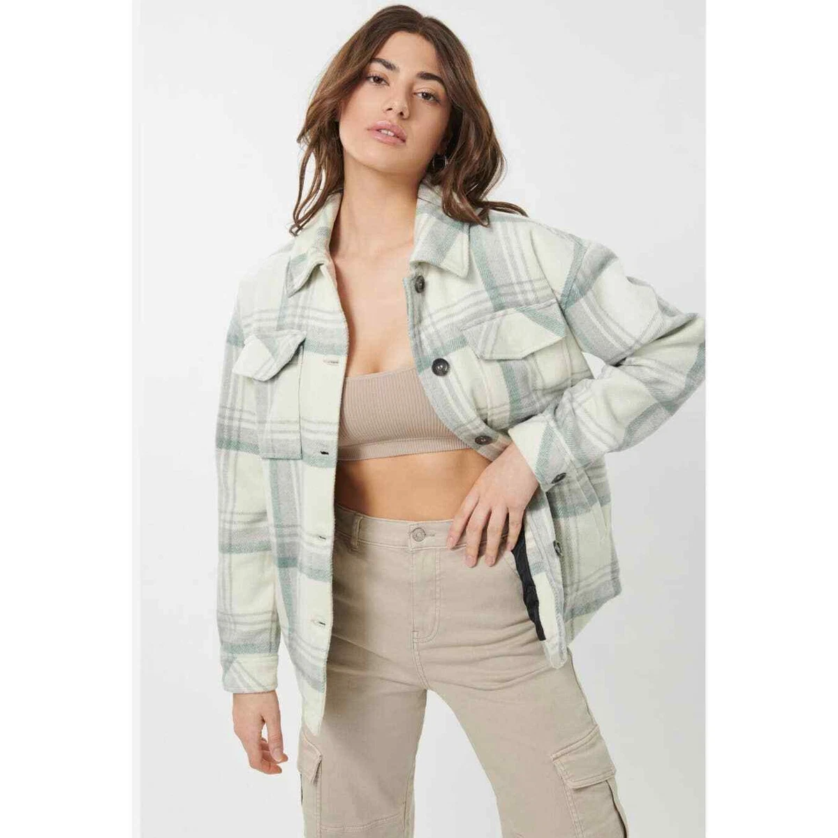 GARAGE Vancity Jacket - Cream, Gray u0026amp; Green Flannel Jacket - Size Large  - EUC! | eBay