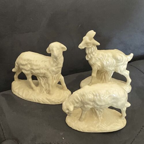 Vintage Atlantic Mold Nativity Figure Sheep Lamb set of 2 and 1 Goat ceramic - Picture 1 of 6
