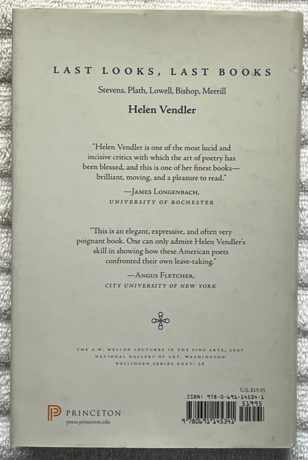 LAST LOOKS, LAST BOOKS Helen Vendler HC/DJ 1st/1st SYLVIA PLATH Wallace Stevens - Image 2 of 4