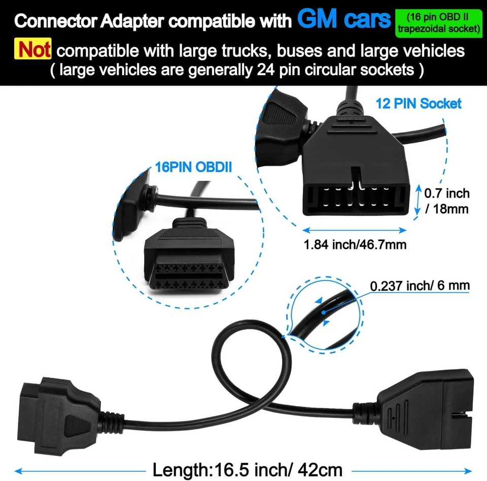 12 Pin OBD1 to 16 Pin OBD2 Diagnostic Scanner Convertor Adapter Cable Compatible - Immagine 2 di 4