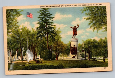 1957 Grave And Monument Francis Scott Key Frederick Maryland Vintage Postcard