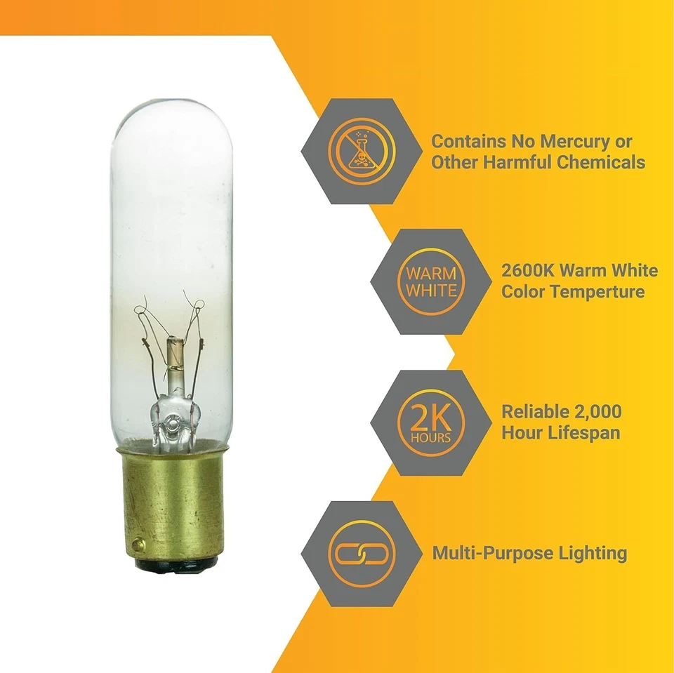 12Pack Tubular Light Bulbs, Frosted Tube Bulb, 15W, 2600K, 90LM, BA15D, 120V - Image 2 of 4