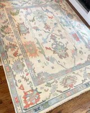 Pestle Color Hand Knotted Oushak Rug Wool Are...