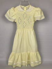 Vintage Polly Flinders Dress Yellow Swiss Dot Hand Smocked - Approx Girls Size 8