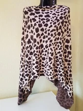InCashmere Pointelle Topper Shawl 100% Cashmere Women's OSFM Leopard Print Brown