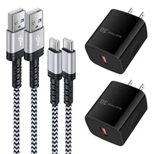 20W Single Port USB Wall Charger Plug Fast Charging Block and Cable Cord 10 f...