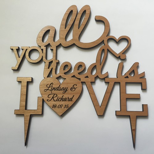 All you need is love Beatles personalised engraved Mr & Mrs cake topper wedding - Picture 3 of 6