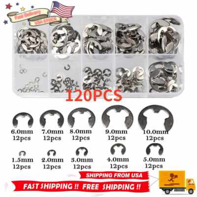 120X Assorted M1.5 - M10 Stainless E Clips C Circlip Kit Retaining Snap Ring Set