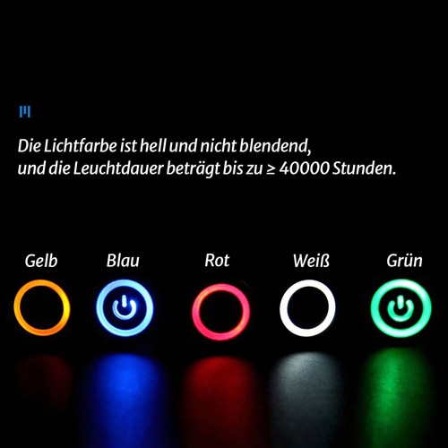 Ø 22mm Metall Druckschalter Drucktaster KFZ LED Beleuchtet 5V 12V 220V / 5A IP66 - Bild 4 von 34
