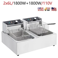 12L Electric Deep Fryer Double Tank Countertop 3600W W/ Basket & Adjustable Temp