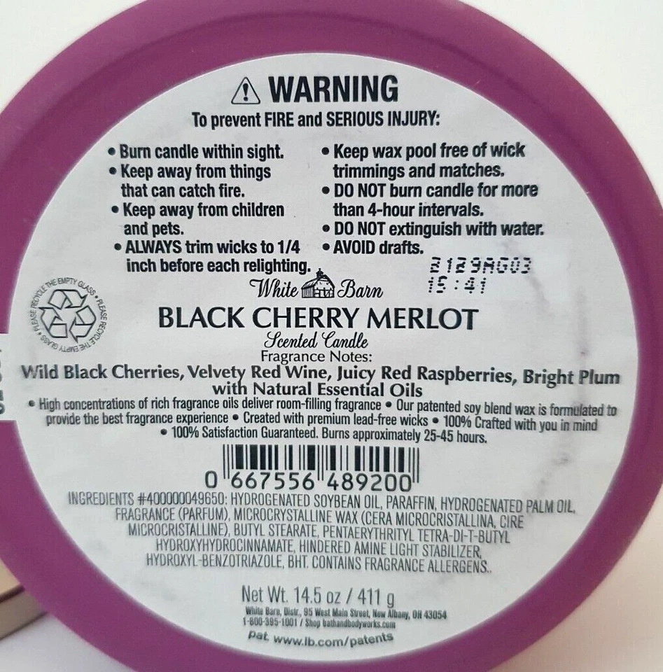 Vela perfumada Bath & Body Works Black Cherry Merlot 3 mechas 14,5 oz. Nuevo Foto 4 de 4