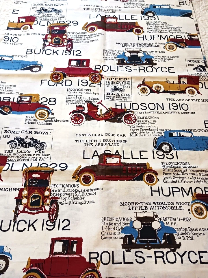 Vtg Cotton Canvas Fabric w Antique Cars Automobiles 6 Panels 44x36" LaSalle Huds - Image 4 of 4