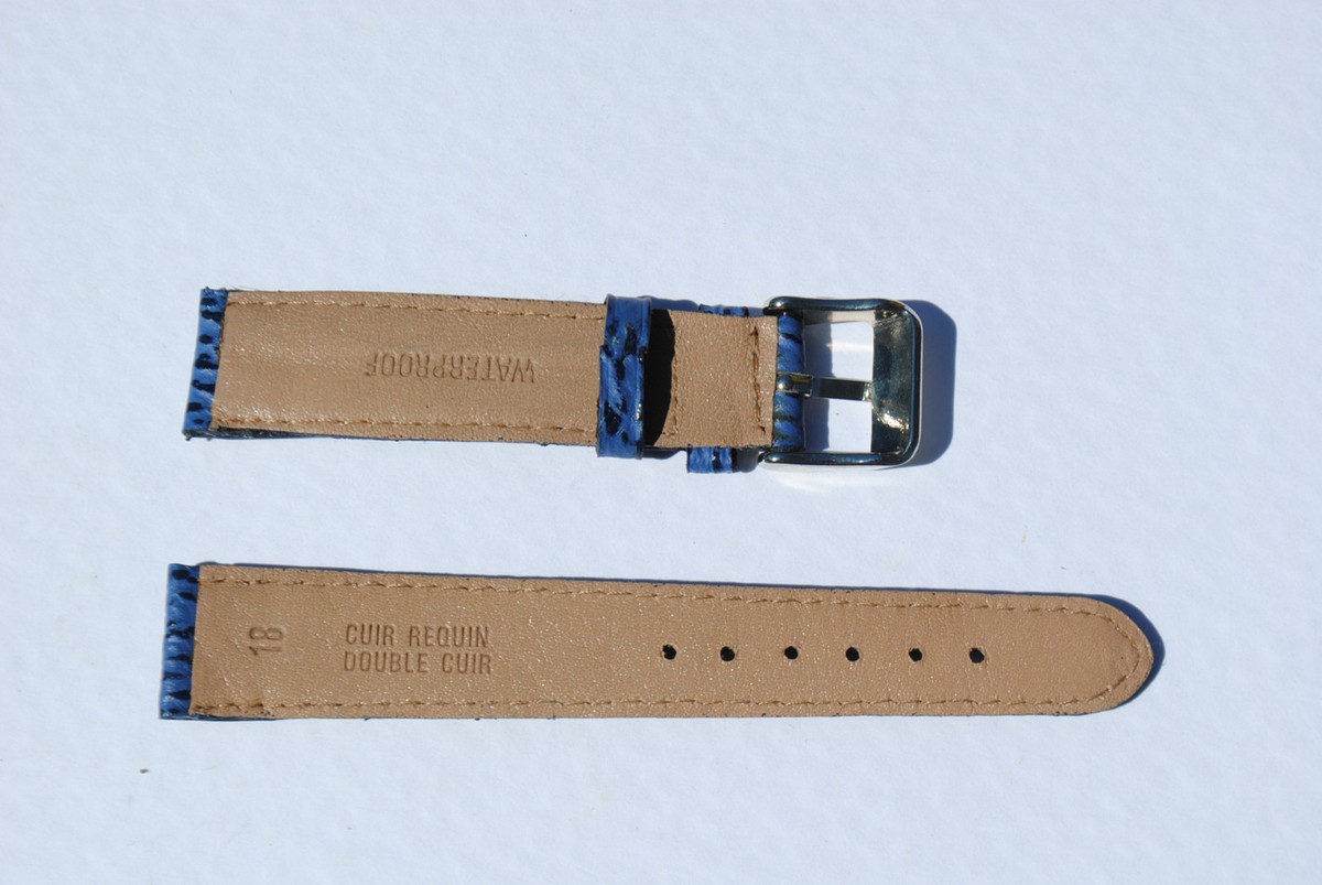Bracelet Montre Cuir Véritable Façon Requin 12mm Bleu - Neuf Sans étiquette