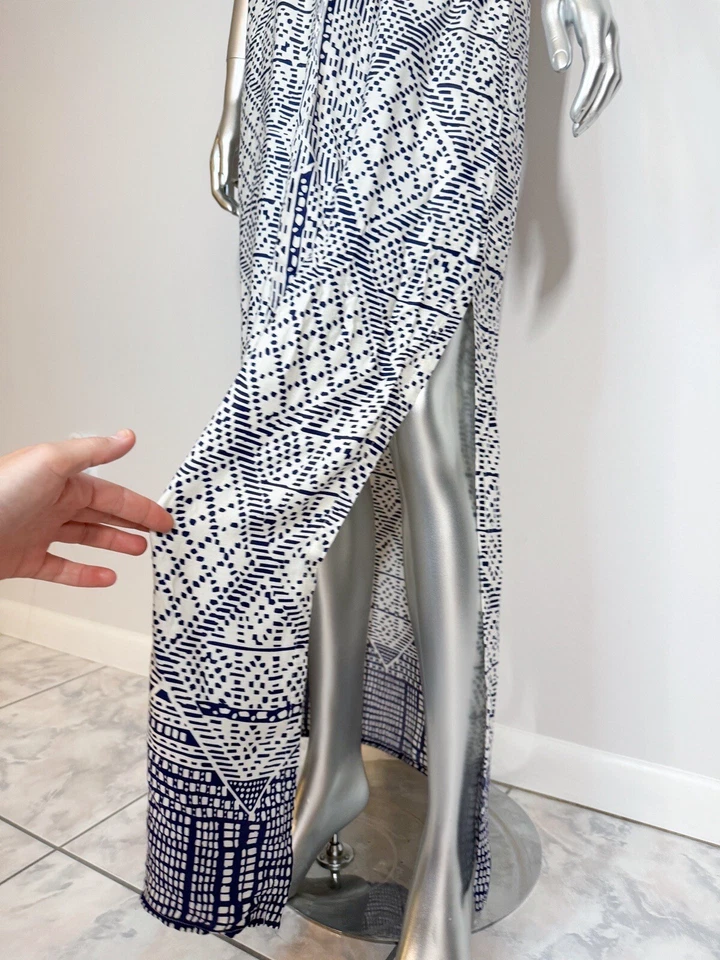 Maxi vestido para mujer Three Dots pequeño estampado de diamantes azules  Foto 4 de 4