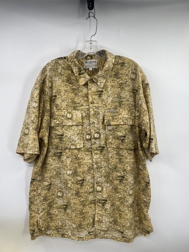Columbia GRT Sz XL Button-Down Short Sleeve Shirt Compass Planes Terrain Print - Picture 1 of 5