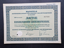 Aktie Mansfeld AG für Bergbau u. Hüttenbetrieb 100 RM 1933 Eisleben #37089