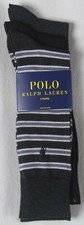Polo Ralph Lauren 3 Pairs Dress Socks Grey Black Striped Solid NWT