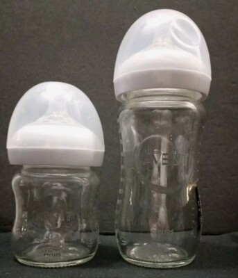 Lot Philips AVENT Natural Baby 8oz/4oz GLASS Anti-Colic Bottles