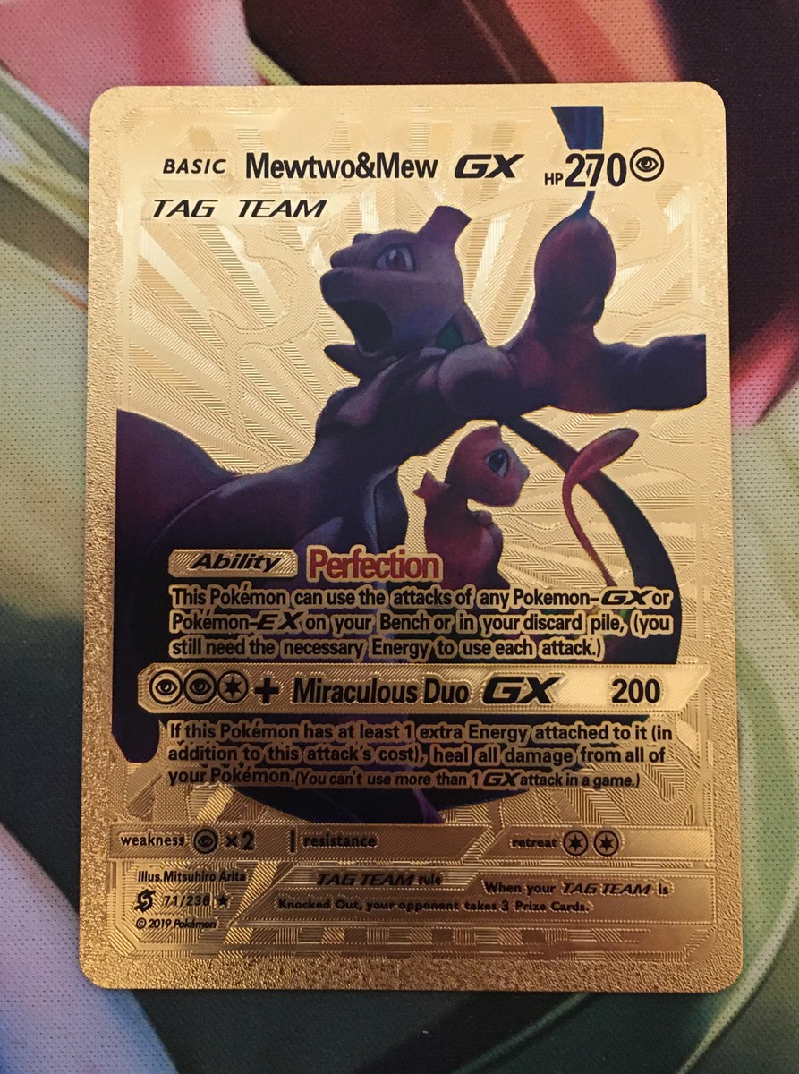 Mewtwo & Mew GX - Tag Team - Gold Foil Pokemon Card Fan Art Card 