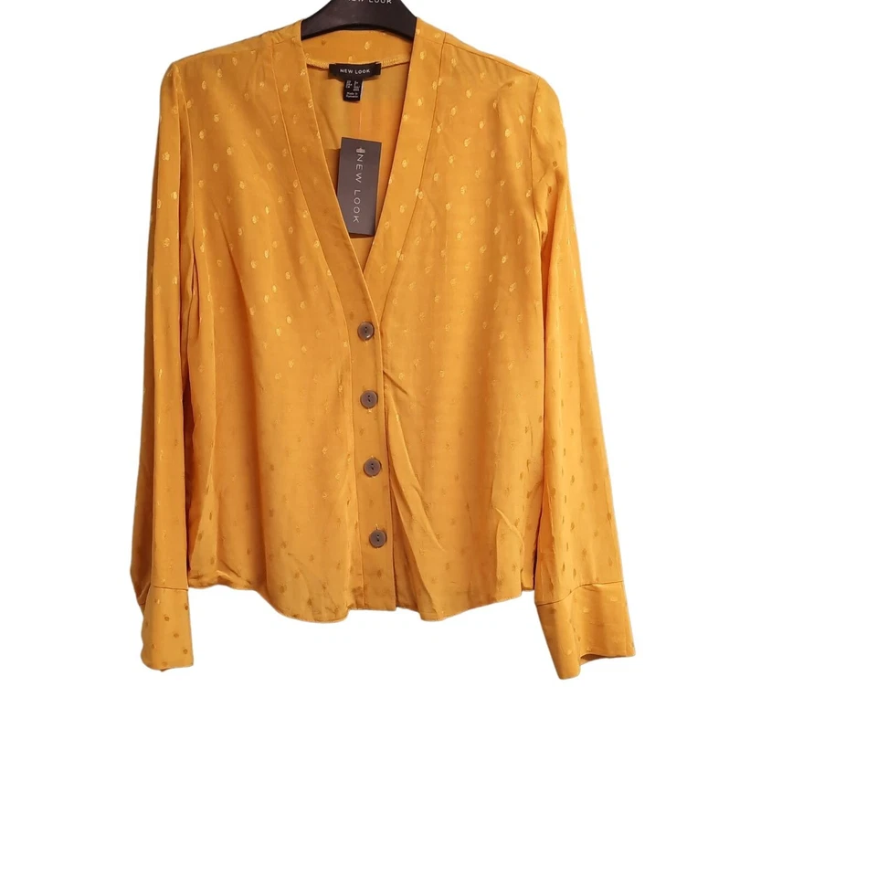 New Look Casual Ladies Long Sleeve Shiny Yellow Blouse Womens Shirt Size 6-8-10 - Image 3 of 4