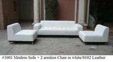 Modern tufted leather 3 pieces set: sofa + 2 chairs #1001