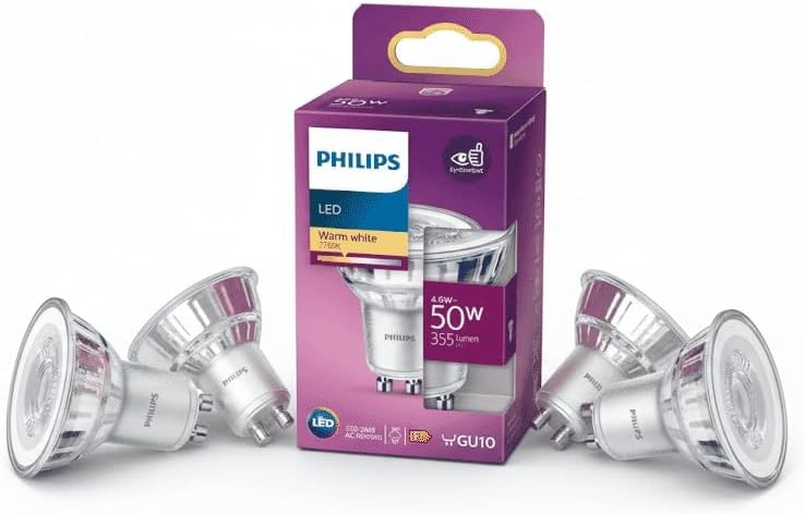Philips GU10 LED Bulbs 4.6W 355lm Warm White 2700K 4 Pack Damaged Box
