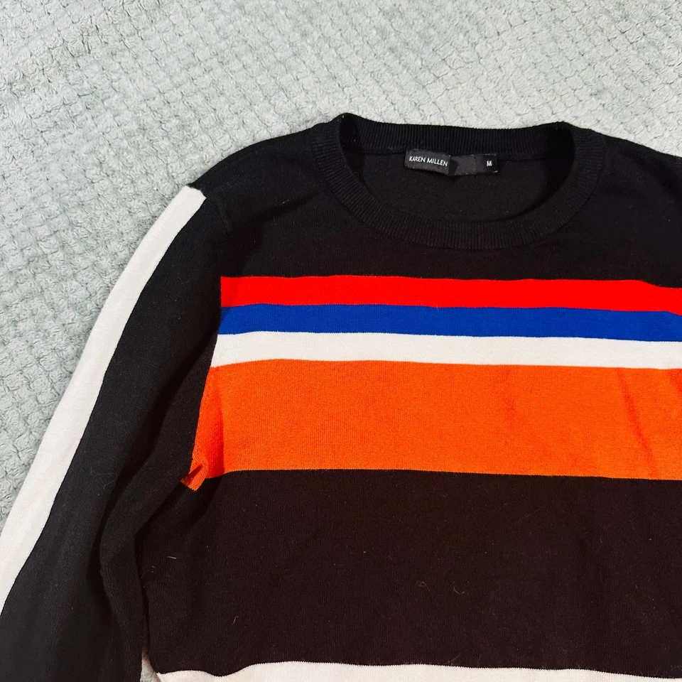 Suéter KAREN MILLEN Colorblock Tejido Manga Larga Rayas Naranja/Rojo M Foto 3 de 4