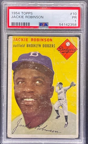 1954 Topps Jackie Robinson #10 White Back HOF Icon Brooklyn Dodgers Graded PSA 1