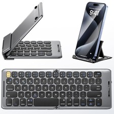 Foldable Bluetooth Keyboard with Stand Holder, Rechargeable Pocket Size Foldi...