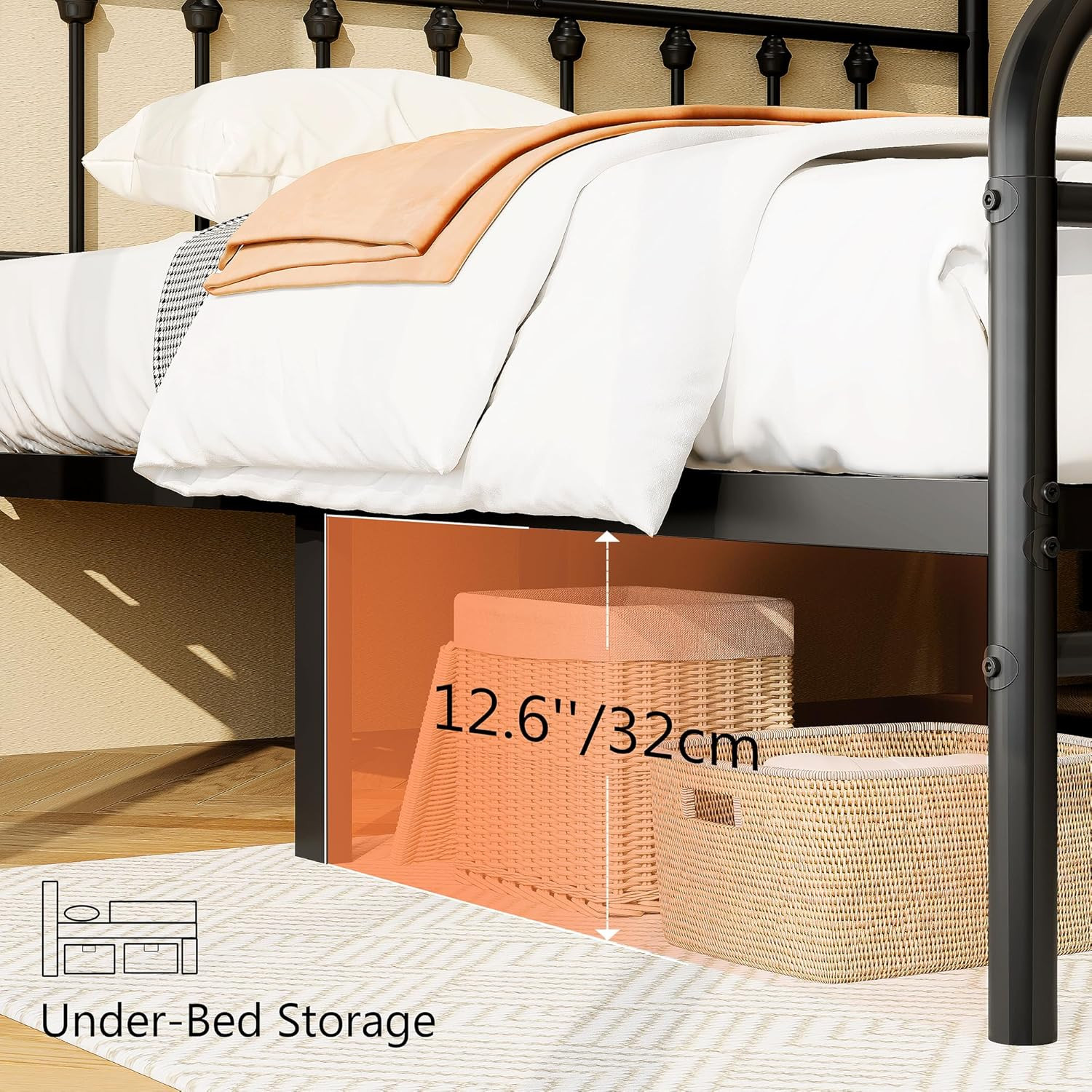 Full Size Metal Platform Bed Frame/Victorian Style Headboard and Footboard/Steel