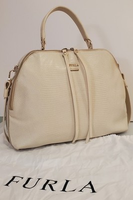 Authentic Furla Leather White Bag Purse Satchel Genuine Leather Made in Italy