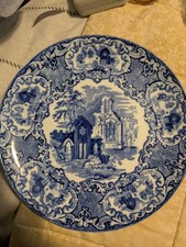 3 x Antique George Jones & Sons Flow Blue Collector Plate – Abbey Wood (1910) 