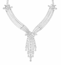 EXTRA LARGE 47.9CT DIAMOND 18KT WHITE GOLD ROUND & BAGUETTE MULTI ROW NECKLACE