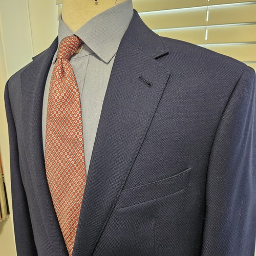 Joseph Abboud Blazer Mens 42R Navy Blue Reda Wool Hopsack Metal 2 Button Preppy - Imagen 3 de 9