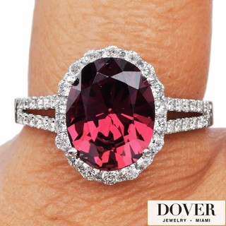 Estate Diamond 6.00ct Garnet 14K White Gold Oval Halo Split Shank Ring 4.5 Gr NR