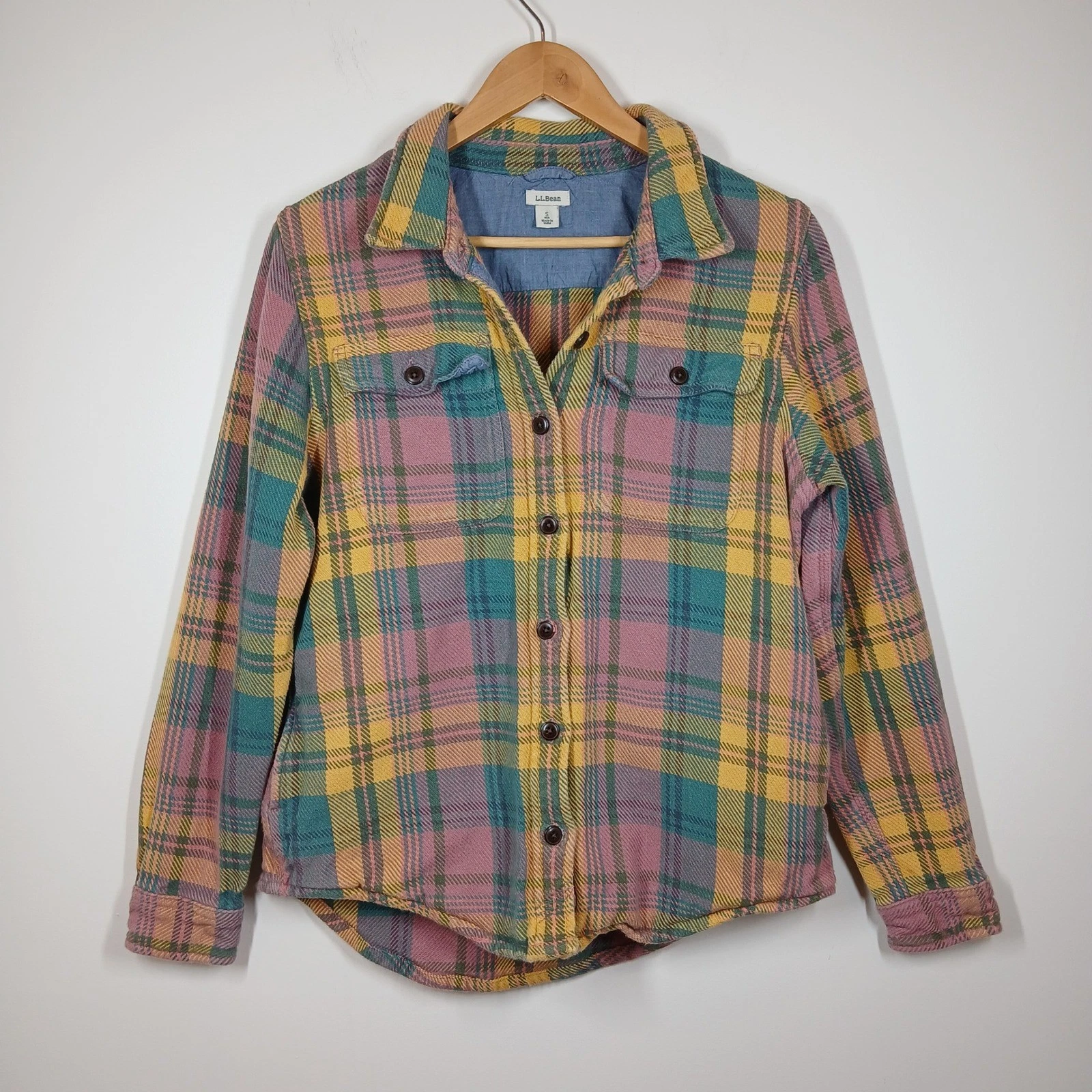 L.L. Bean Flannel Shirt Women Small Plaid Cotton Button Front Outdoor