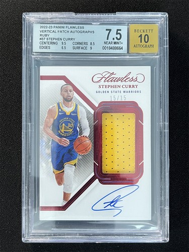15/15 ≈1/1 2022-23 Panini Flawless Stephen Curry Ruby Vertical Patch BGS 10 Auto