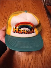 Vtg 80s Hawaii Rainbow Foam Mesh Trucker Snapback Rope Hat Cap Hawaiian Souvenir